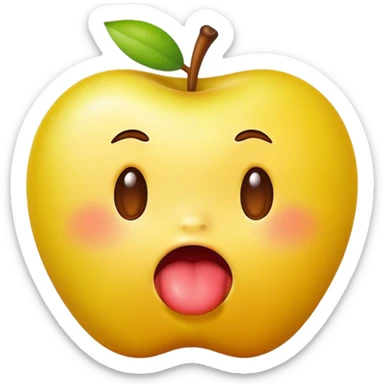 classic yellow apple emoji, playful pout, tongue out, a bit of spit sticker