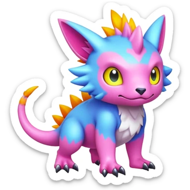 lush pastel-bright-vibrant warm-colored modern colorful neon-colored Fakémon-Digimon-Fionbri-Trico-creature (full body) sticker