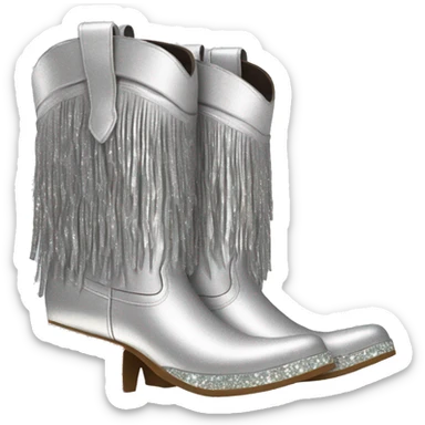 Realistic silver colored fashion cowgirl boots with sparkly shiny glitter fringe on them. sticker