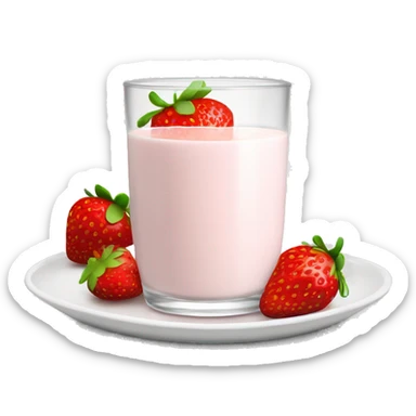 hot strawberry milk in a white glass with a small plate underneath sticker