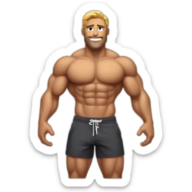 Shredded muscular manly man in swimsuit with 12 pack abs sticker