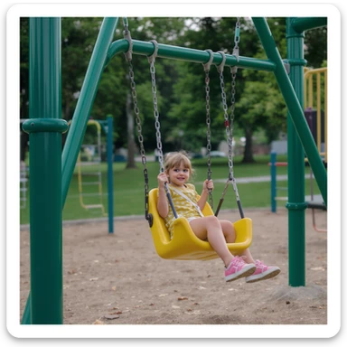 realistic playground swing-set, green frame, one yellow seat, subtle shadows sticker