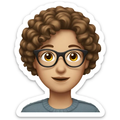 white girl with short brown curly hair and glasses sticker