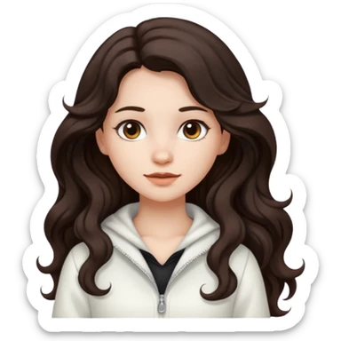 A girl in white with dark brown long wavy hair and very white skin sticker