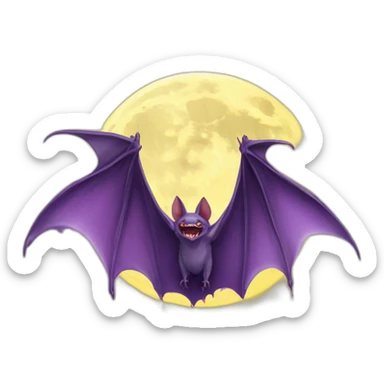 purple dripping vampire bat wings flying in front of white yellow large realistic color full moon sticker