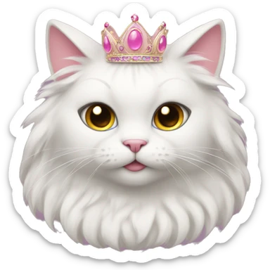 fluffy cat in a princess dress and a pink tiara sticker