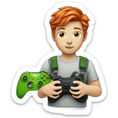 red-haired boy with eyes with the xbox logo sticker