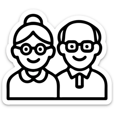 elderly couple, smiling, simple line art sticker