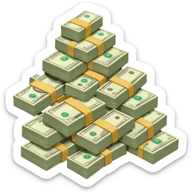 the number 10 and letter x, precede the cash pile, on the same level so it looks like "10x" and to its right, the cash pile, cash pile, make bills rectangular, next to a "10x" factor, looking like 10x CASH PILE,  sticker