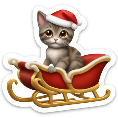 Brown oyster kitten and reindeer pulling santa sleigh sticker