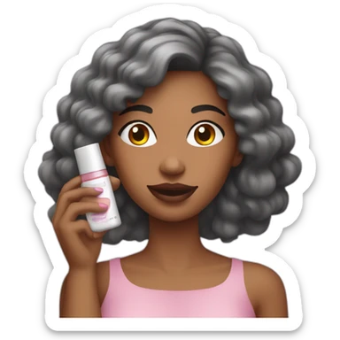 a woman with cosmetic products in her hand sticker