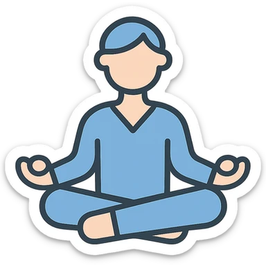 minimalist icon of a person meditating, calm and peaceful pose, soft blue and white color palette, clean vector lines, modern and soothing, suitable for wellness or mindfulness app sticker
