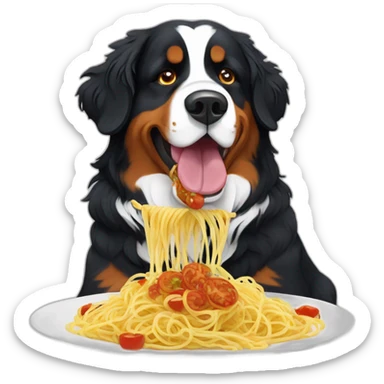Bernese mountain dog eating spaghettis and salsa sticker
