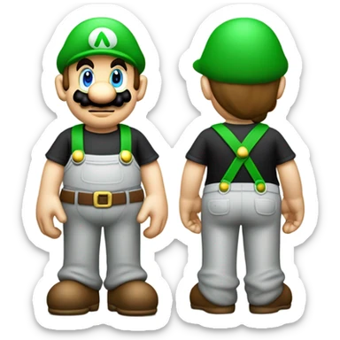 omino tipo super mario , con 6 brazos i en cada mano un taladro un destornillador una llave inglesa un taladro un desatascador manual y un movil, que tenga los pantalones verde la camisa gris y la gorra verde  sticker