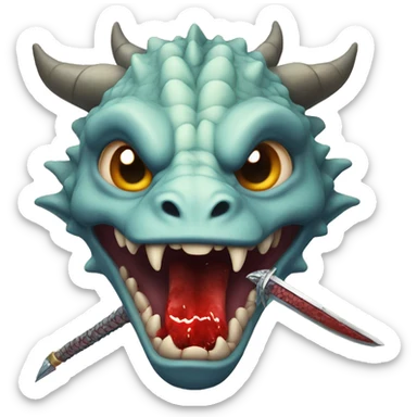 Mythical dragon with bloody sword in mouth  sticker