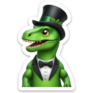 Green dinosaur with a top hat sticker