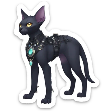 cool punk kawaii anime edgy distinguished ethereal elegant beautiful fantasy black ethereal fantasy nargacuga-Noivern-sphynx-Quiana-Fakemon collar harness jewels full body sticker