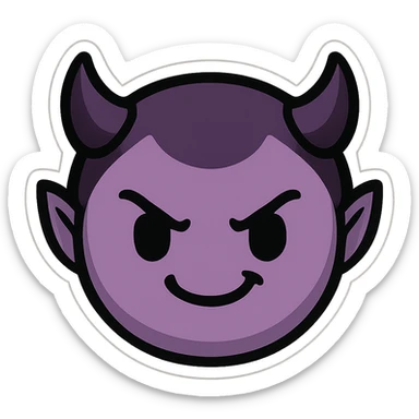 devil emoji in chibi style with gothic palette black and purple, tiny horns, cute but mischievous expression sticker