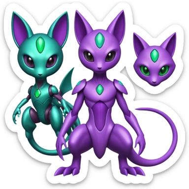 Futuristic armored cyber-Mewtwo-Sableye-Genesect-Deoxys-Espeon-alien-hybrid-fusion sticker
