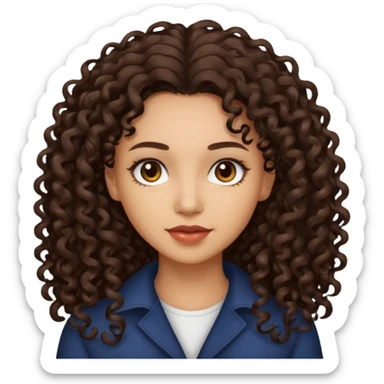 Woman with light skin and dark brown eyes and dark brown long curly hair sticker