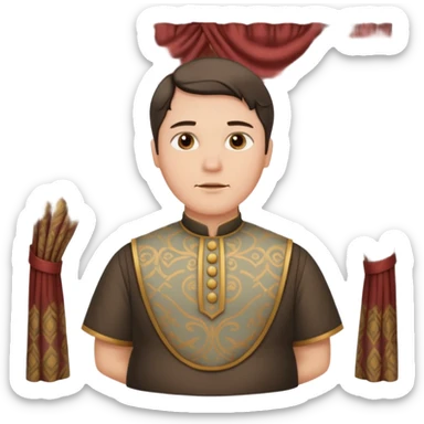 pregnant man with parted middle hair (curtains)   and in a roman collar  sticker