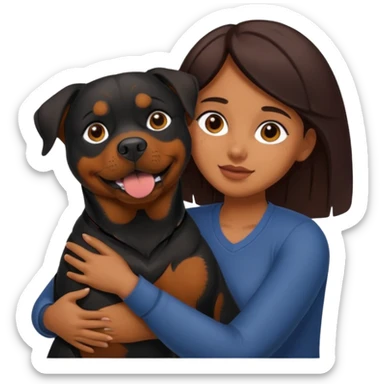 Mulher morena abraçando um rottweiler sticker