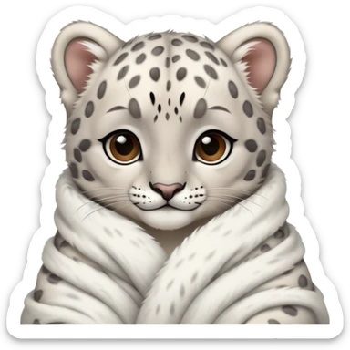 Cute baby snow leopard cub cozy in blanket sticker