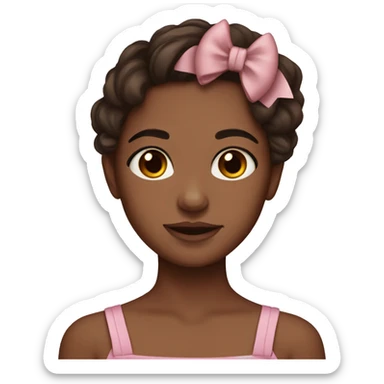 Brown skin girl with brown hair and brown eyes wearing a bow sticker