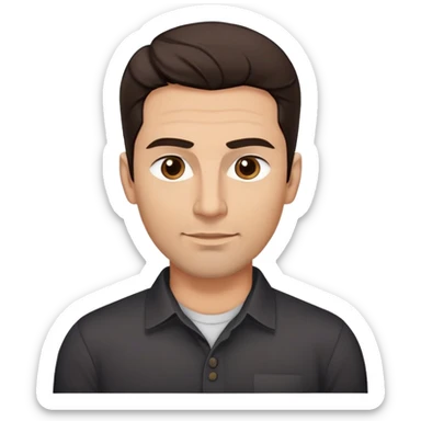 Youthful-looking athletic 40-year-old man with light brown skin, elongated face, defined jawline, attractive features, medium dark eyes, arched eyebrows, straight nose, confident expression, medium wavy dark hair with modern style, wearing a black buttoned-up shirt sticker