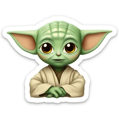 Baby Yoda with a teacher face sticker