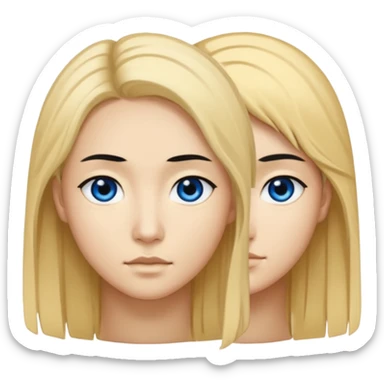 A depiction of a dual-faced individual, with the left side featuring light skin, golden hair, and blue eyes, and the right side presenting an Asian appearance with black hair and dark eyes. sticker