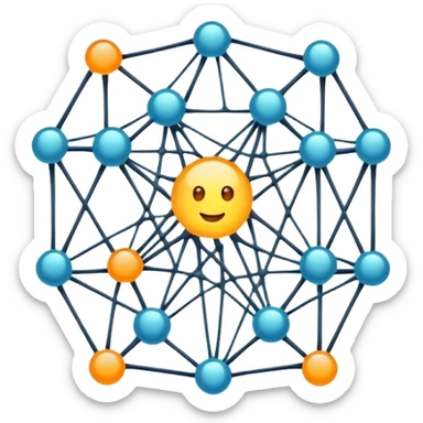 cartoon neural network with glowing nodes and connections sticker