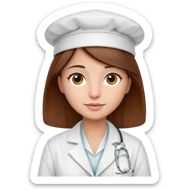 Make a pharmacy girl pretty with brown hat and eyes wearing labcoat sticker