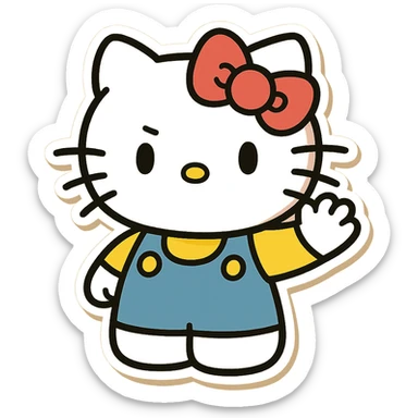 Hello KITTY as a sticker, cartoon style, waving, with a bow, bright colors sticker