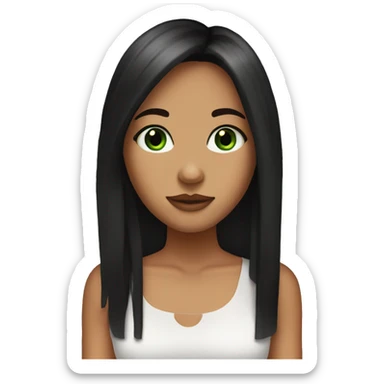 girl a little taned with curtain bangs, green eyes and black long hair sticker