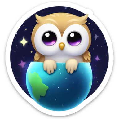 Kawaii colorful baby owl in a moonlit globe sticker