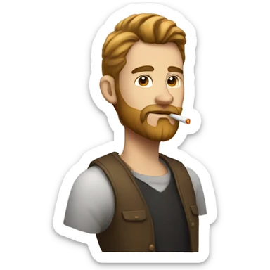 Man with light brown beard and pony tail smoking  sticker