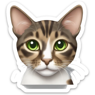 brown piebald tabby cat with green eyes sticker