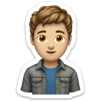 boy with brown hair grey t-shirt blue jeans and black shooses sticker