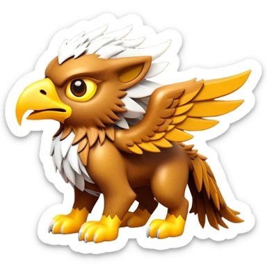 Clash of Clans aesthetic: Cinematic fierce lightning gryphon Beast Emoji, rendered in a 3D vector-style similar to standard emojis with minimal shading and bold, simplified shapes. A compact, isometric mythical creature with wild, majestic features and fierce yet endearing eyes, softly glowing with a primal enchanted charm. Simplified yet unmistakably iconic, highly detailed and consistent, glowing with a soft radiant shine and high polish. Stylized with a touch of mythical wildness and a soft glowing outline, capturing the essence of a legendary beast with a friendly, playful allure! sticker