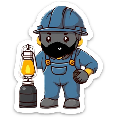 Extremely detailed 19th century coal miner with soot-covered face, detailed period work clothes, helmet with lamp, realistic lighting and textures sticker