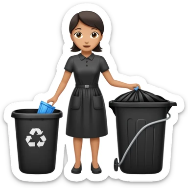 full body housekeeper putting black trash bag in the trash can sticker