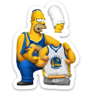 Homer Simpson farting while he is wearing a golden state warriors jersey sticker