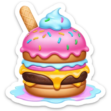 Melted neon kawaii pastel ice cream burger sticker