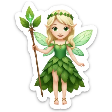 blonde fairy in plant dress with magic wand smiling  sticker