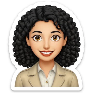 30 year old iranian woman very short curly black hair, big brown eyes, tanned skin, big smile, white teeth, pretty, stylish sticker