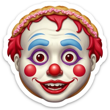 a clown face with a cherry pie sticker