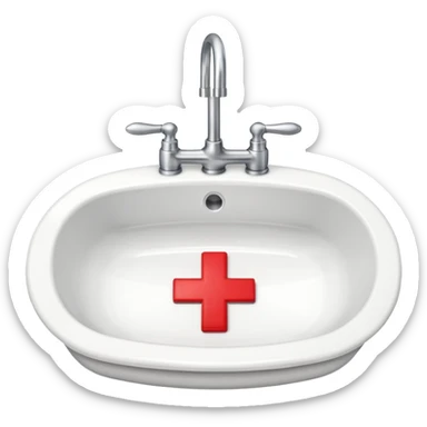 a sink with a red cross across it sticker
