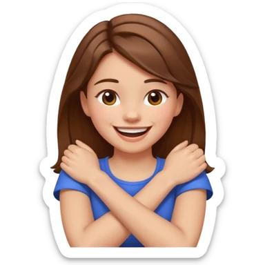 Arms crossed holding neck laughing girl with brown hair sticker
