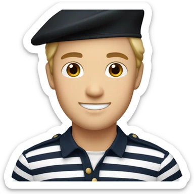 caucasian french man wearing a black beret and a classic marinière (striped) shirt with white and navy blue stripes. sticker